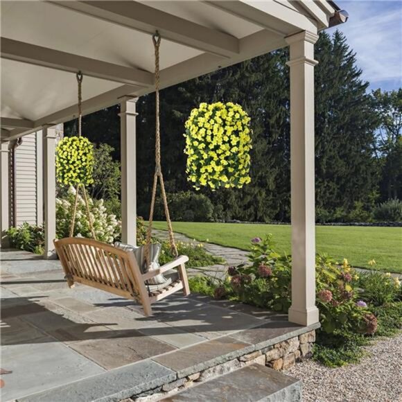 Artificial Fake Hanging Outdoor Flowers Plants Basket, Faux Silk Yellow Orchid - Picture 6 of 7